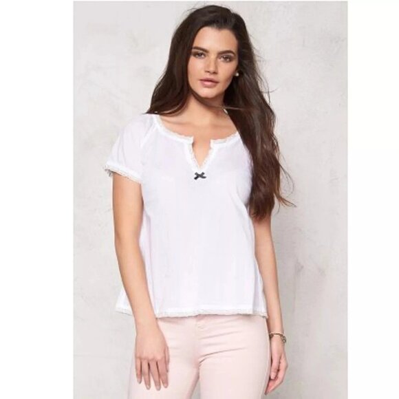 Odd Molly Anthropologie No limit Blouse Top Lace Bow White Cotton S-1 NEW 256442 - Picture 1 of 6
